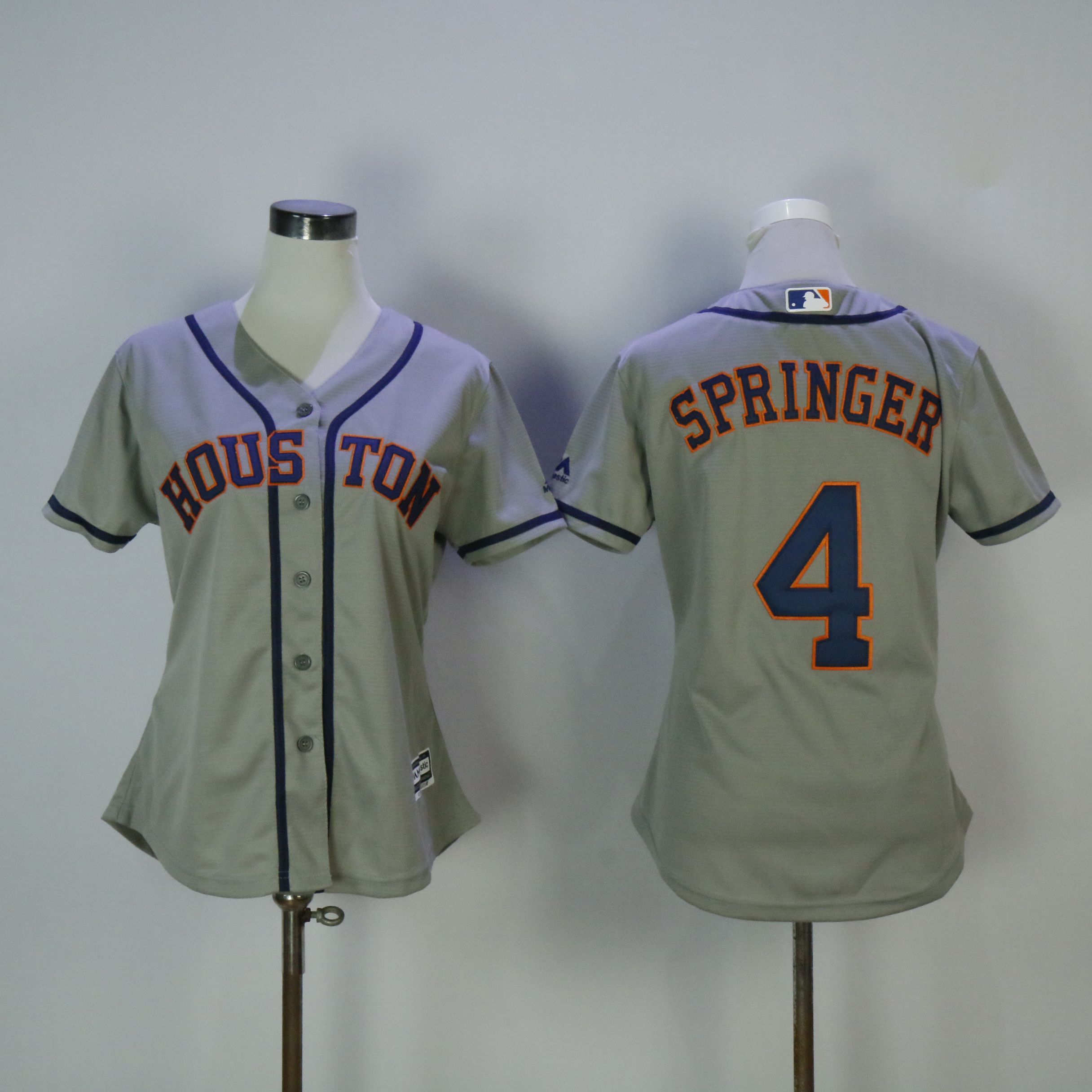 Women Houston Astros #4 Springer Grey MLB Jerseys->women mlb jersey->Women Jersey